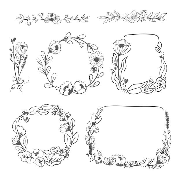Hand gezeichnete Blumenrahmenkollektion