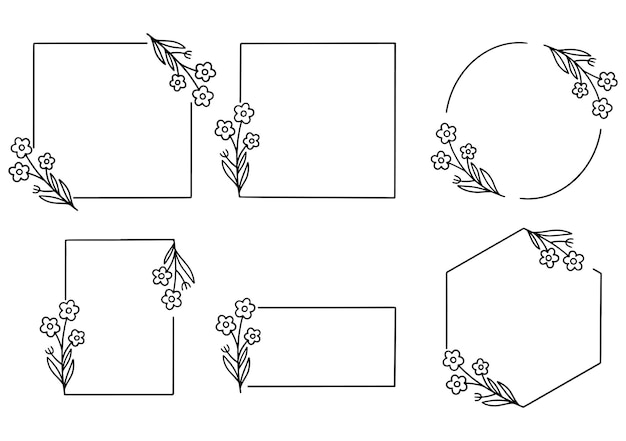 Hand gezeichnete Blumenrahmenlogohochzeitsrahmeneinladungskartenschablone