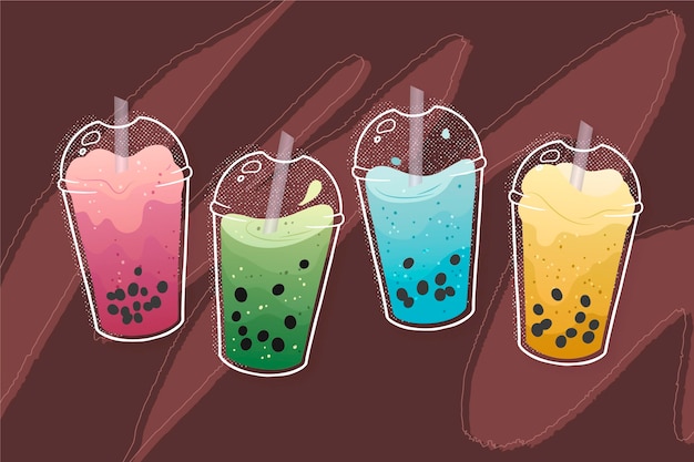 Hand gezeichnete bubble tea aromen