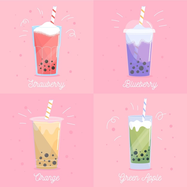 Hand gezeichnete bubble tea aromen