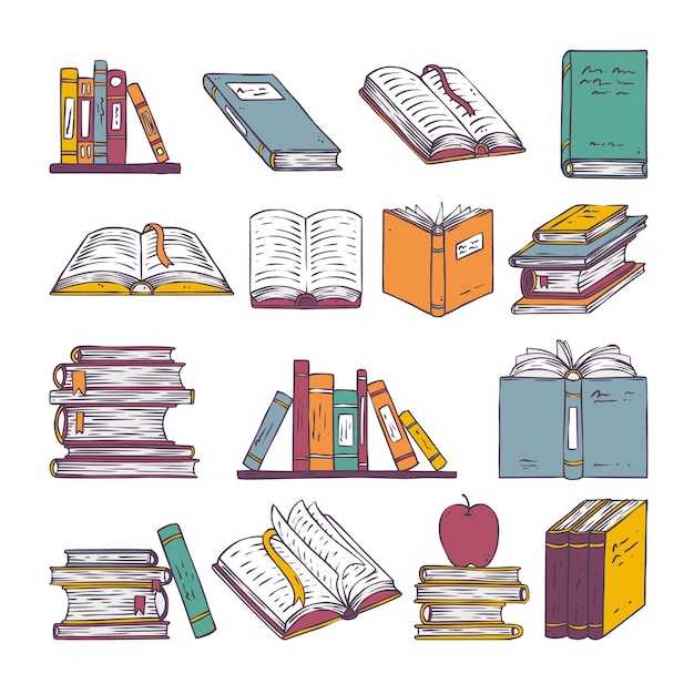 Hand gezeichnete Buch-Ikonen-Illustrations-Sammlung