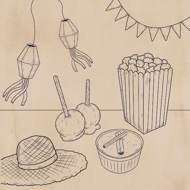 Hand gezeichnete comida junina-lebensmittelillustration