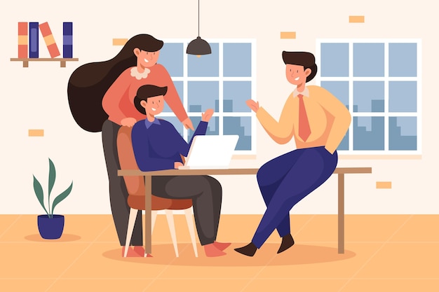 Hand gezeichnete coworking space illustration