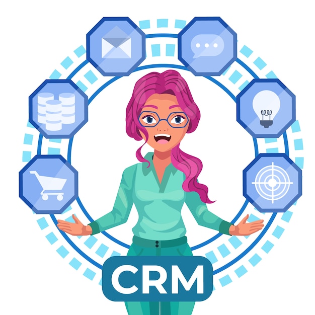 Vektor hand gezeichnete crm-illustration des flachen designs