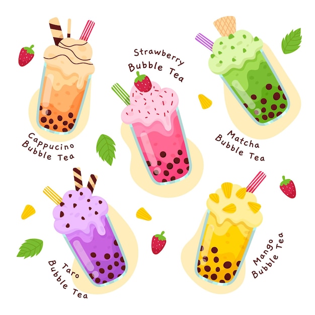 Hand gezeichnete Design Bubble Tea Aromen Packung