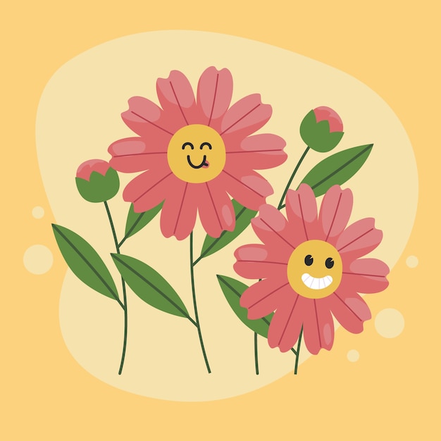 Hand gezeichnete flache Design-Smiley-Blumenillustration