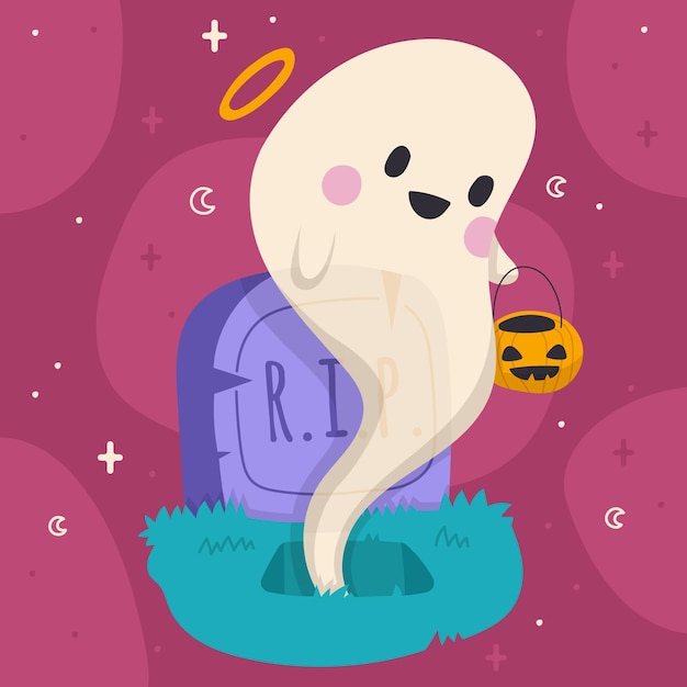 Hand gezeichnete flache halloween-geisterillustration