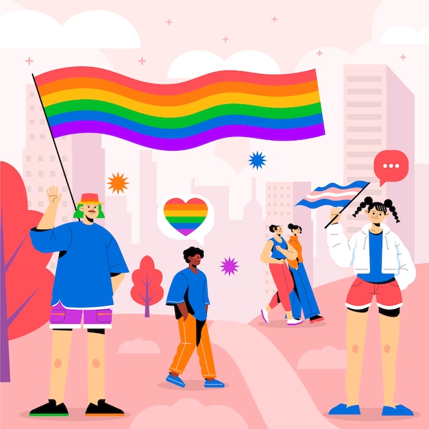 Vektor hand gezeichnete flache lgbt-stolztagesillustration