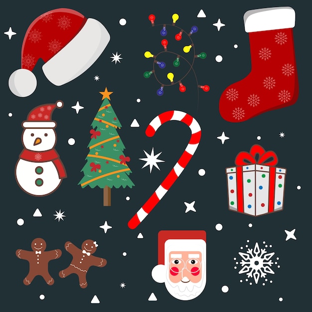 Hand gezeichnete flache weihnachtselementsammlung