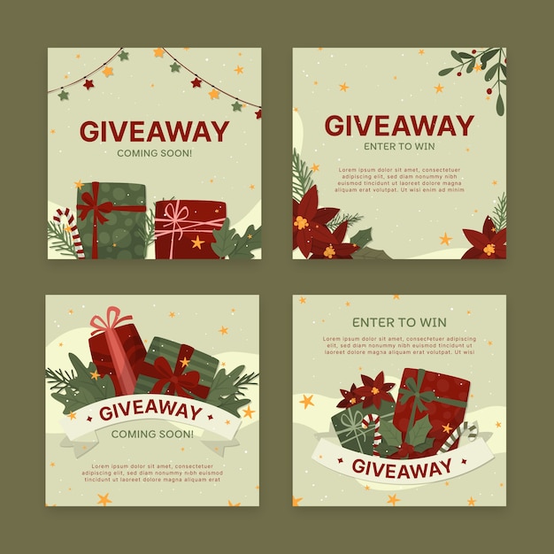 Hand gezeichnete flache Weihnachtsgeschenk-Instagram-Posts-Sammlung