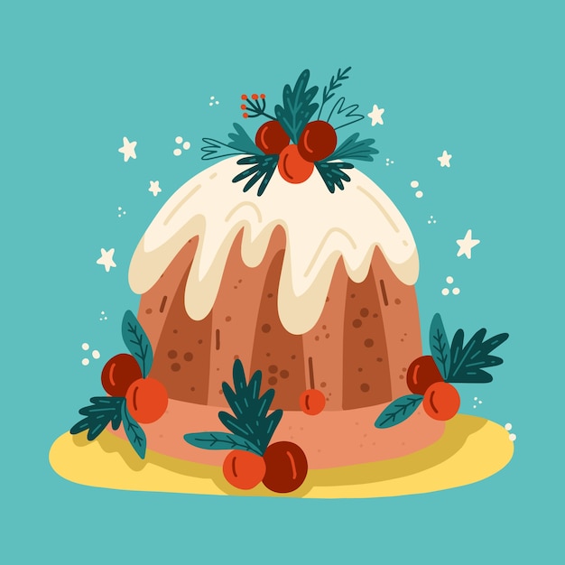 Hand gezeichnete flache weihnachtspuddingillustration