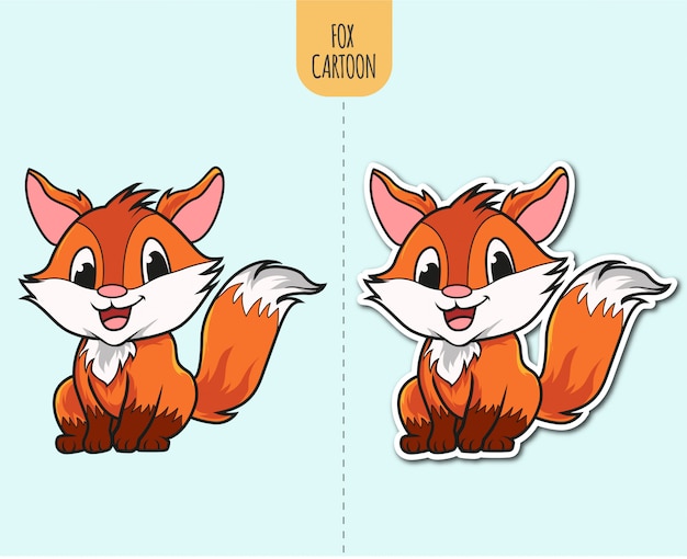 Vektor hand gezeichnete fox cartoon illustration mit aufkleber design option