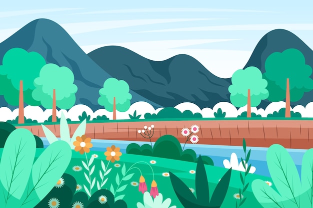 Hand gezeichnete Frühlingslandschaft
