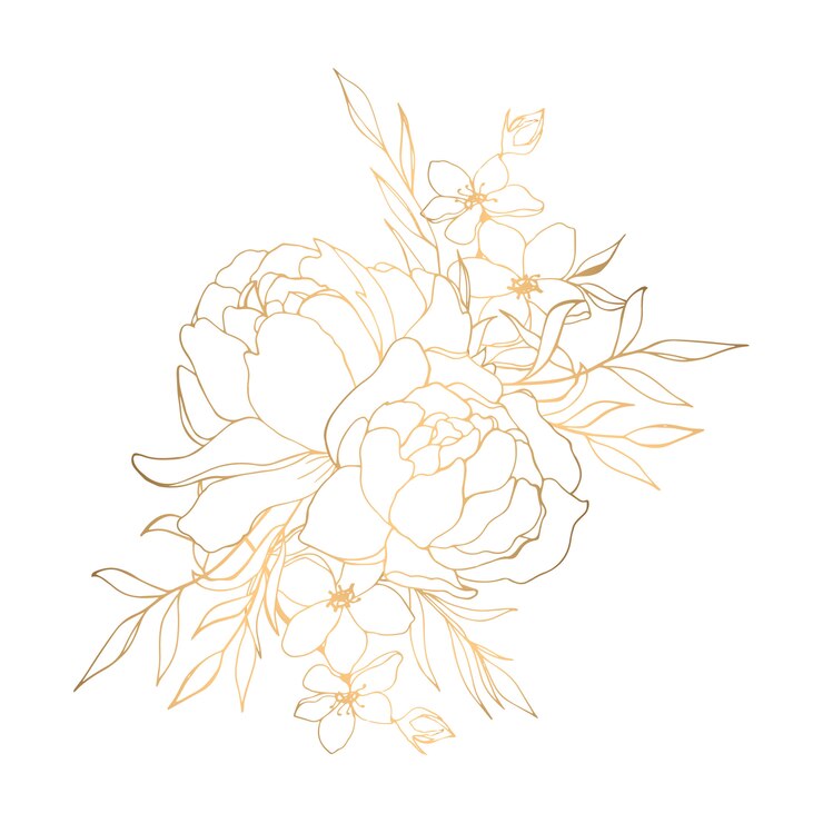 Vektor hand gezeichnete goldene blumenillustration mit pfingstrosen