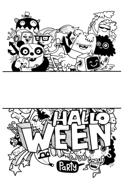 Hand gezeichnete halloween-illustration von gekritzel