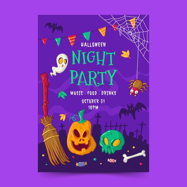 Hand gezeichnete halloween-partyplakatschablone