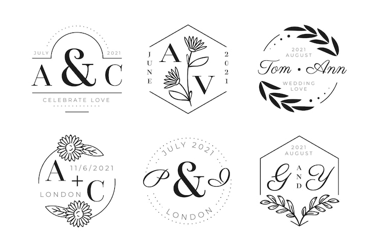 Vektor hand gezeichnete hochzeitsmonogrammlogos