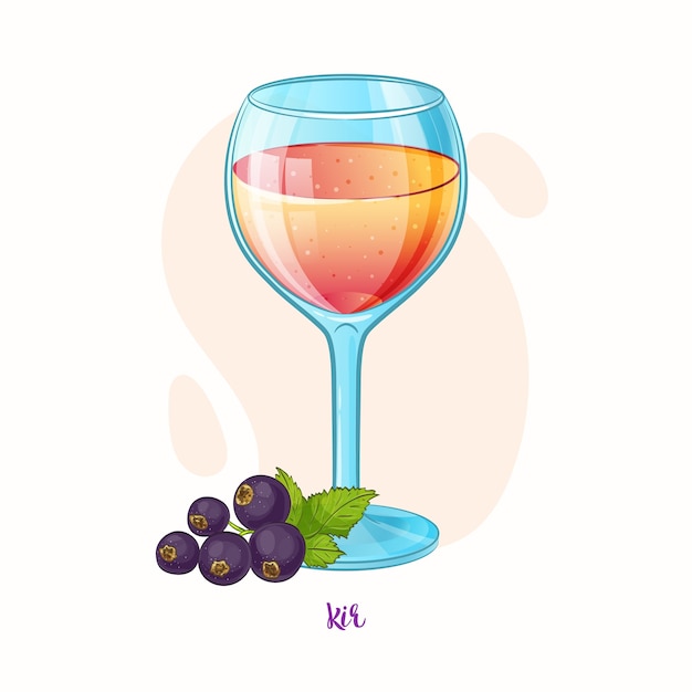 Vektor hand gezeichnete illustration des alkoholgetränks kir cocktail