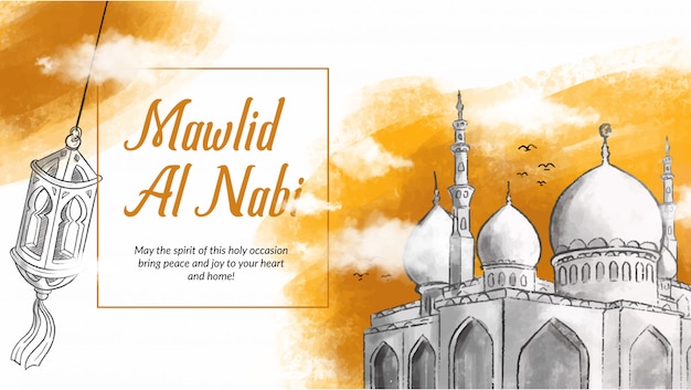 Hand gezeichnete Illustration von Mawlid Al Nabi-Feier.