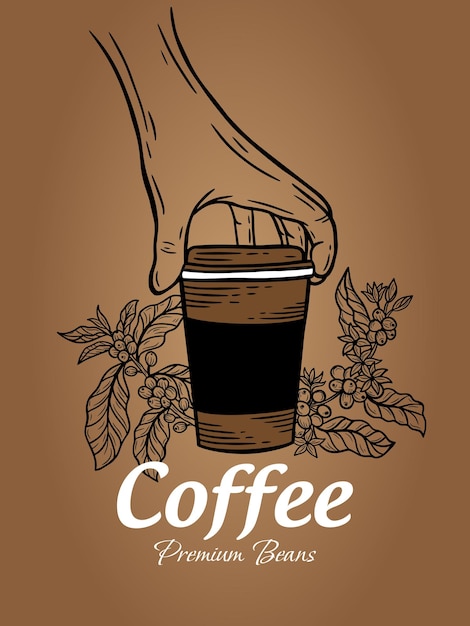 Hand gezeichnete kaffeestube-bohnen-schale mit niederlassungs-hintergrundillustration