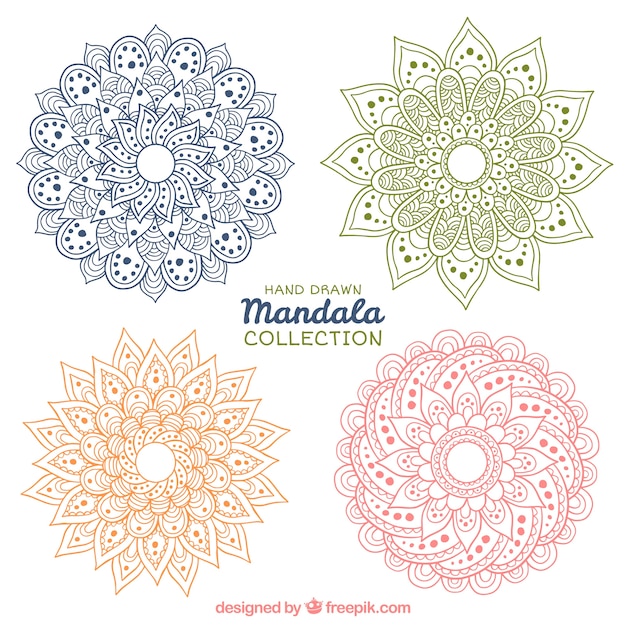 Hand gezeichnete mandalas von farben