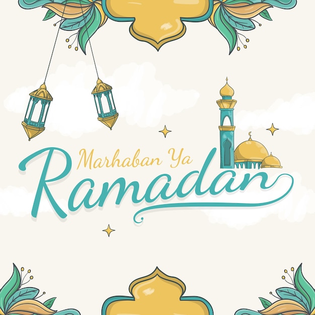 Hand gezeichnete marhaban ya ramadan schriftzug