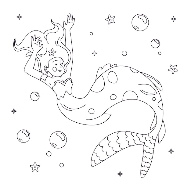 Hand gezeichnete Meerjungfrau-Umrissillustration
