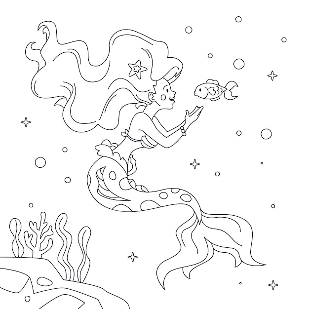 Hand gezeichnete Meerjungfrau-Umrissillustration