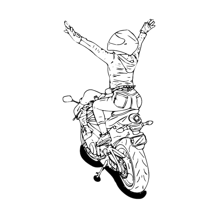Vektor hand gezeichnete motorradlinie kunstkinder für kindermalbuch