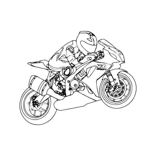 Hand gezeichnete Motorradlinie Kunstkinder für Kindermalbuch