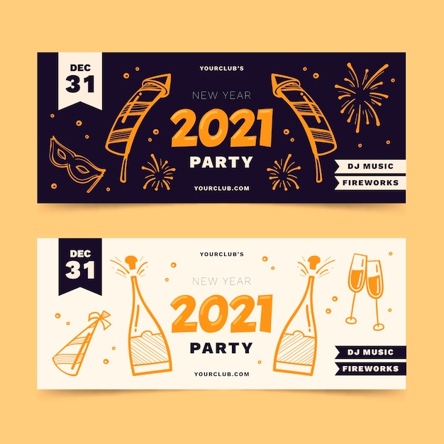 Hand gezeichnete neujahr 2021 party banner