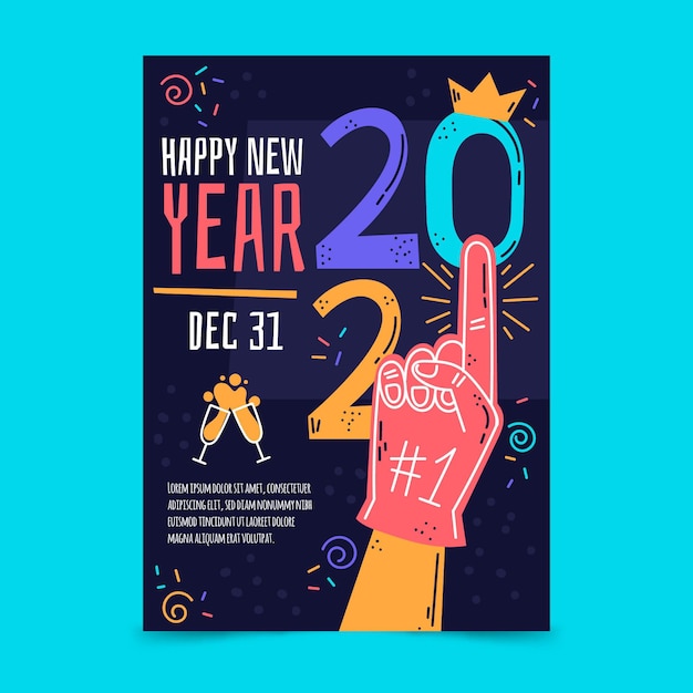 Vektor hand gezeichnete neujahrsfestplakatvorlage des neuen jahres 2021