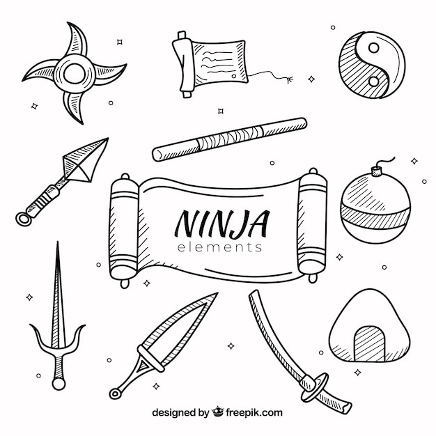 Hand gezeichnete ninja elements sammlung