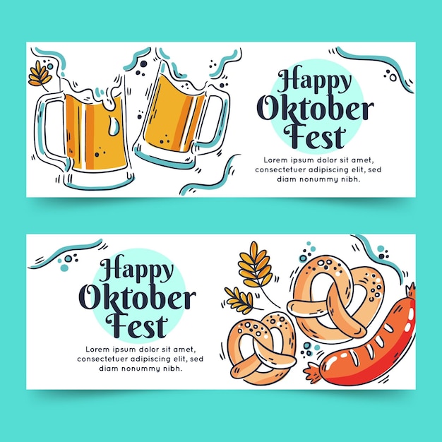 Hand gezeichnete oktoberfestfahnen mit bier