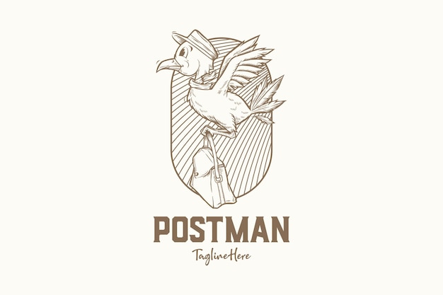 Hand gezeichnete postbote vogel logo vintage