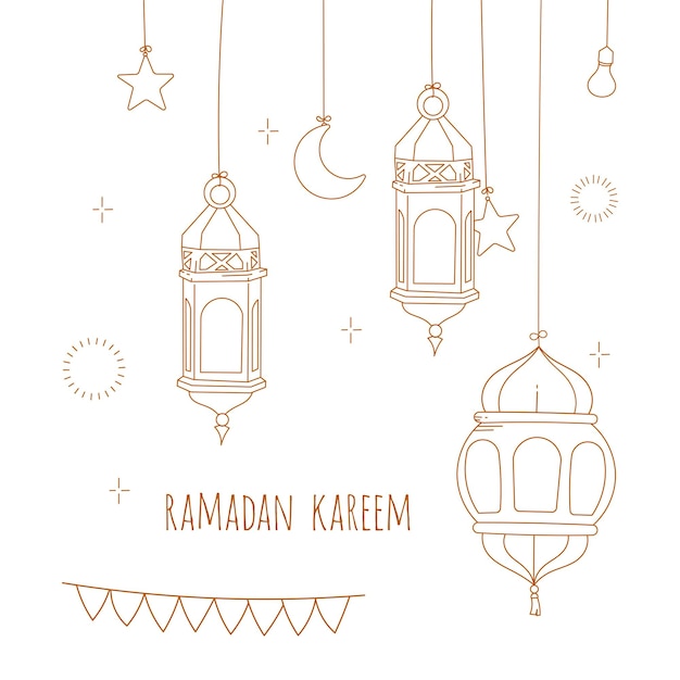 Hand gezeichnete ramadan kareem linie kunstillustration