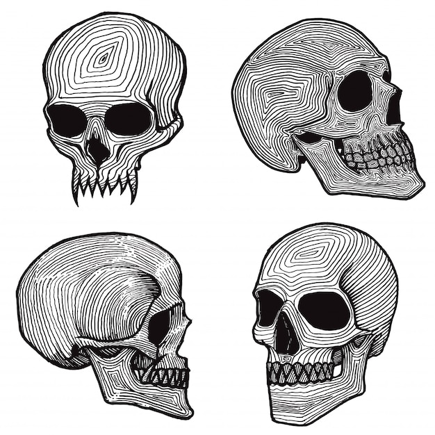 Hand gezeichnete schädel eingestellt