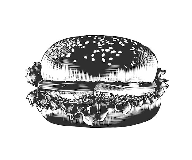 Hand gezeichnete skizze des burgers im monochrom