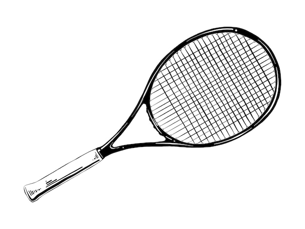 Hand gezeichnete Skizze des Tennisschlägers im Schwarzen