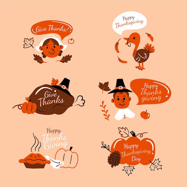 Hand gezeichnete thanksgiving-etikettenkollektion