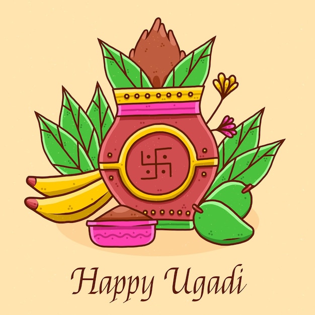 Hand gezeichnete ugadi illustration