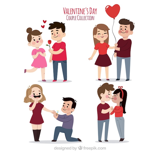 Hand gezeichnete Valentinstagpaarsammlung