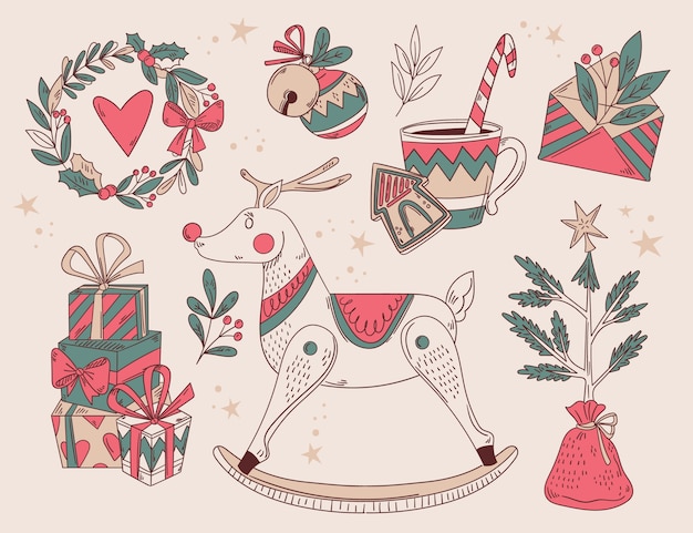 Hand gezeichnete Weihnachtselementsammlung