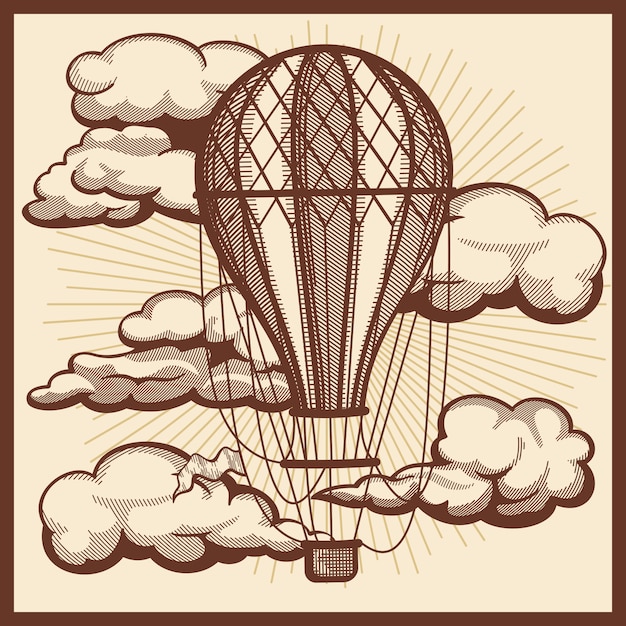 Vektor hand gezeichnete wolken- und luftballonweinleseskizze
