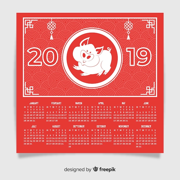 Hand gezeichneter chinesischer kalender des neuen jahres 2019