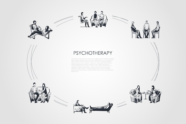 Hand gezeichneter cicle der psychotherapie