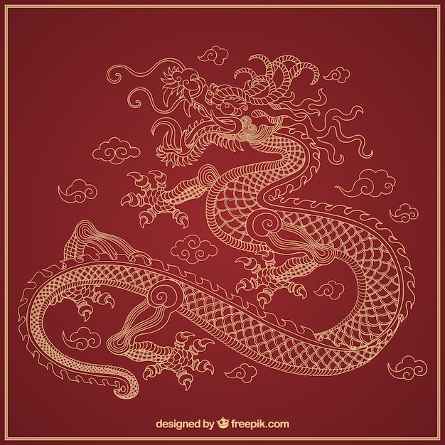 Hand gezeichneter drache des traditionellen chinesen