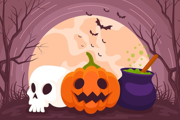 Hand gezeichneter flacher halloween-hintergrund