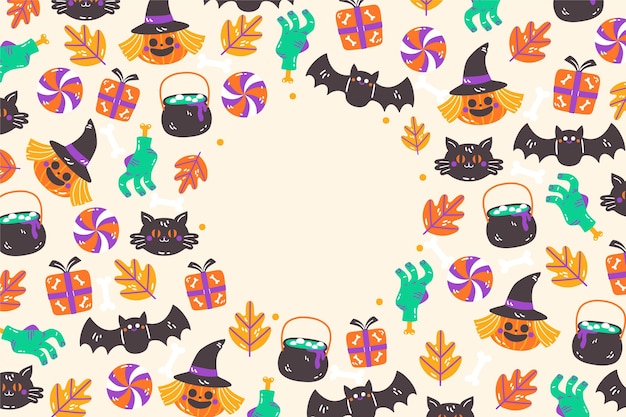 Vektor hand gezeichneter flacher halloween-hintergrund