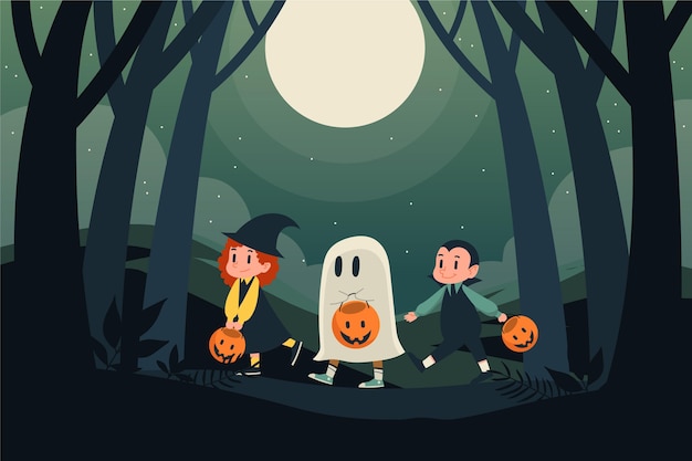 Hand gezeichneter flacher halloween-hintergrund